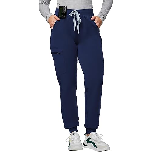 Kitmaz Medical Scrub Pants for Women - Mid Rise 4-Way Stretch Anti-Wrinkle Slim Fit Jogger Pants, Drawstring & 5 Pockets