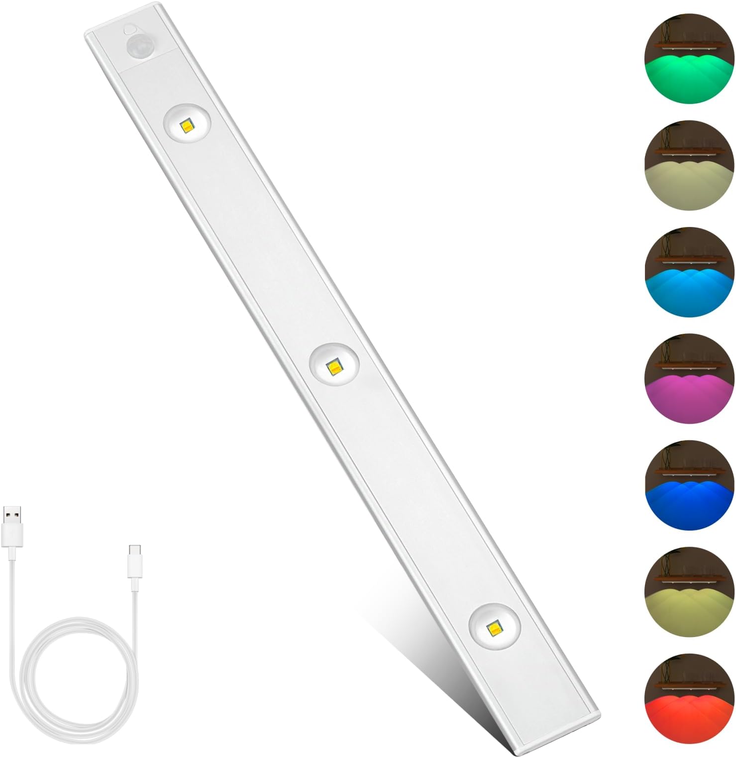 MERTTURM Motion Sensor Cabinet Light With 7 Colors, Wireless Rechargeable Dimmable Romantic Led Rgb Strip Light For Family Atmosphere, Magnetic Install For Home Cupboard Closet