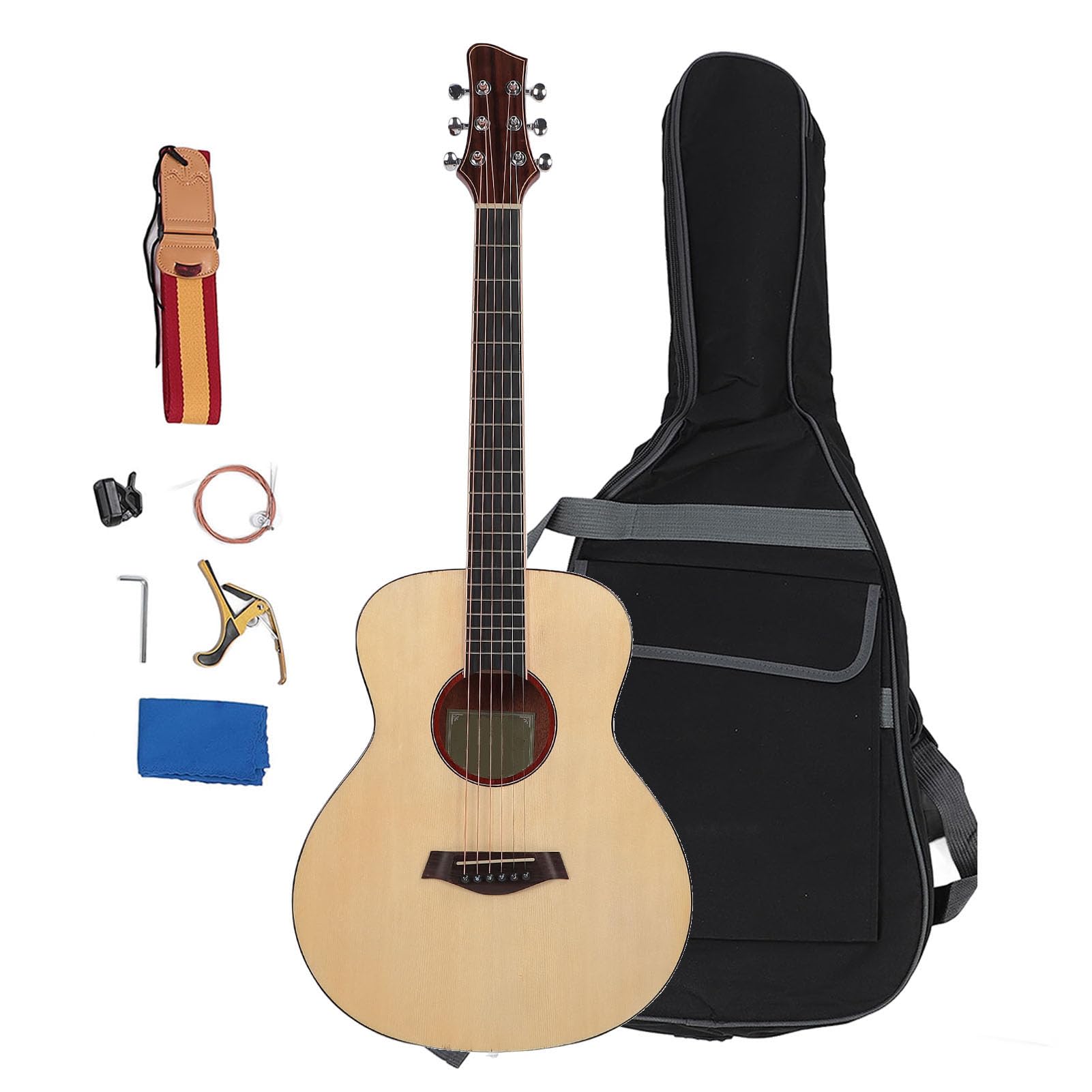 Folk Guitar Acoustic Guitar Irin 3670 36 Cal Drewniany Instrument dla Początkujących Dorosłych Dzieci, Maureta świerkowy z Tunerem Torebki (Nature Wood Kolor)