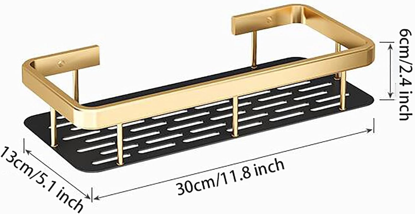 1 Pcs Bathroom Accessories Aluminium Heavy Duty Self Adhesive Bathroom Shelf for Wall, Multipurpose Wall Mounted Bathroom Organiser, Large Capacity Adhesive Bathroom Shelf (Gold) 2