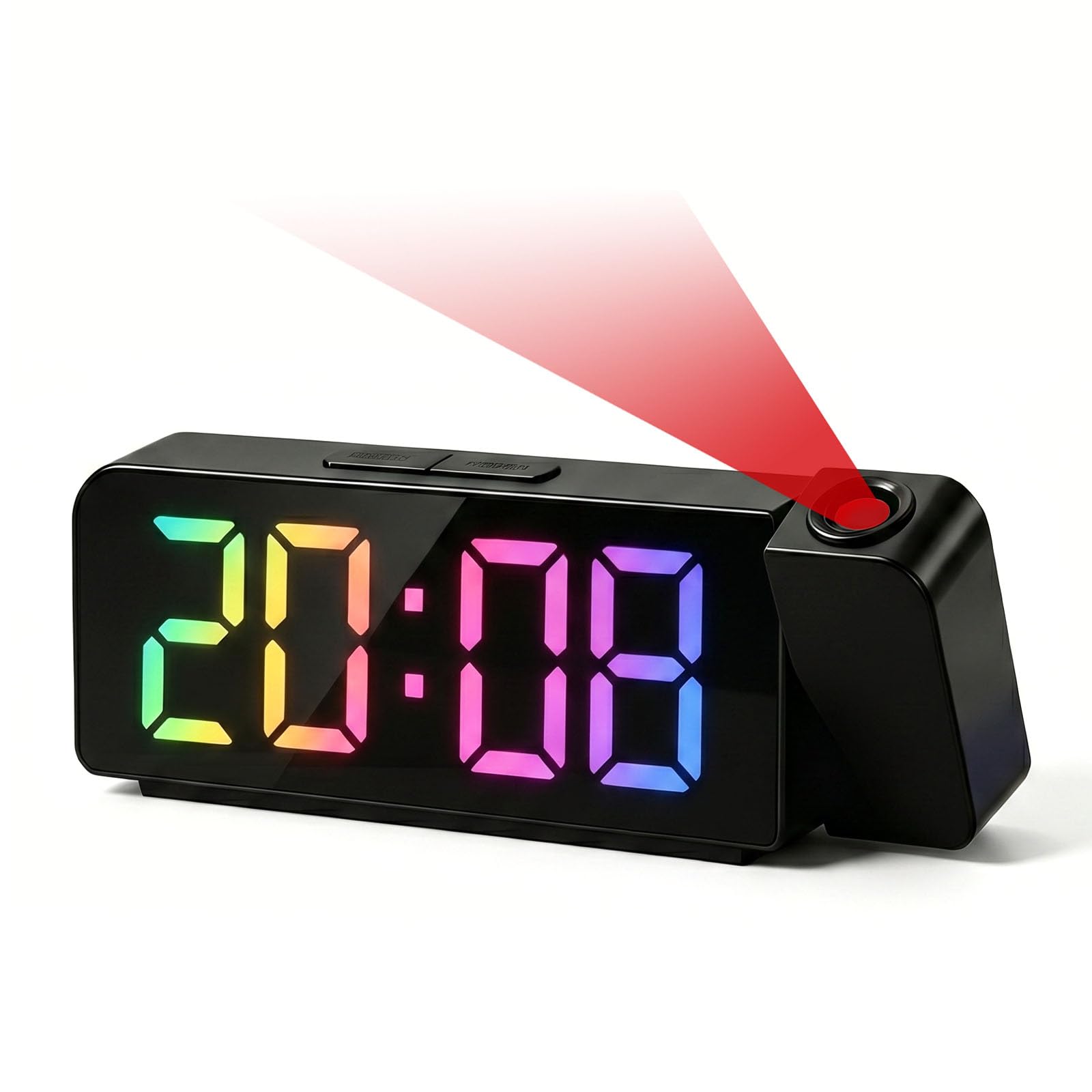 Reloj Despertador Digital con Proyector 180° , RGB Colorido Reloj Proyector Techo con Visualización de Temperatura y Fecha, 7" Pantalla LED, USB Carga, Brillo Ajustables para Niños y Adultos, 12/24H
