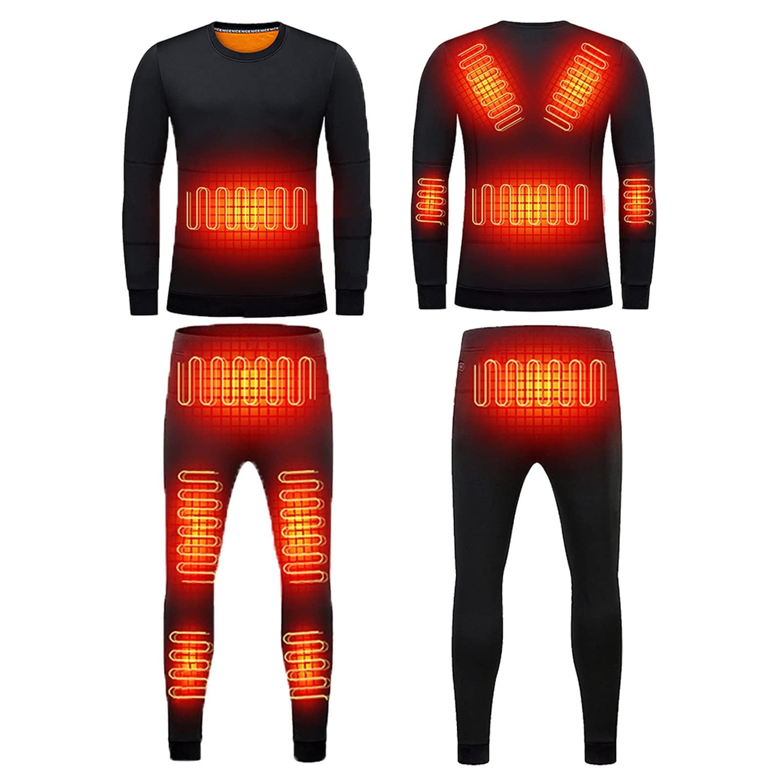 HWZZHeated Motorcycle Jacket Underwear Fleece Lined Thermal Suit USB Electric T-Shirt And Pants 12-Zone Heating, without Battery