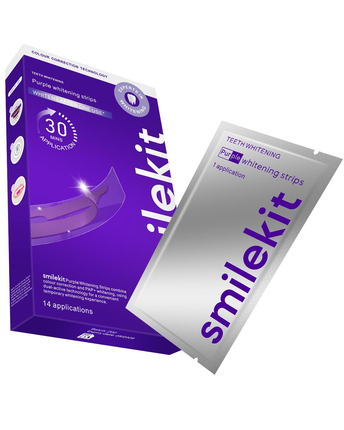 14 strisce sbiancanti per i denti color viola: sbiancamento efficace a casa, eliminano macchie gialle e pigmentazioni, per un sorriso smagliante.