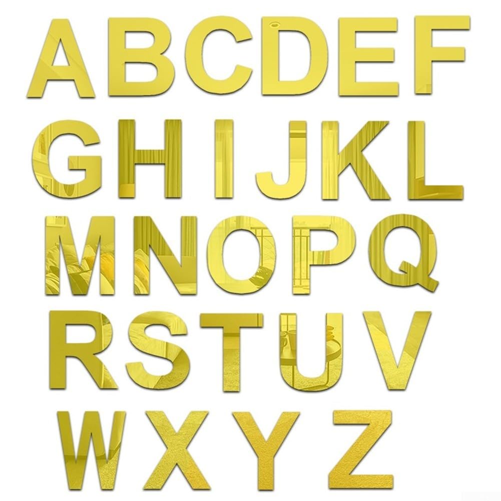 Elegantes adhesivos acrílicos para pared, letras del alfabeto inglés, decoración de fiesta dorada (M)