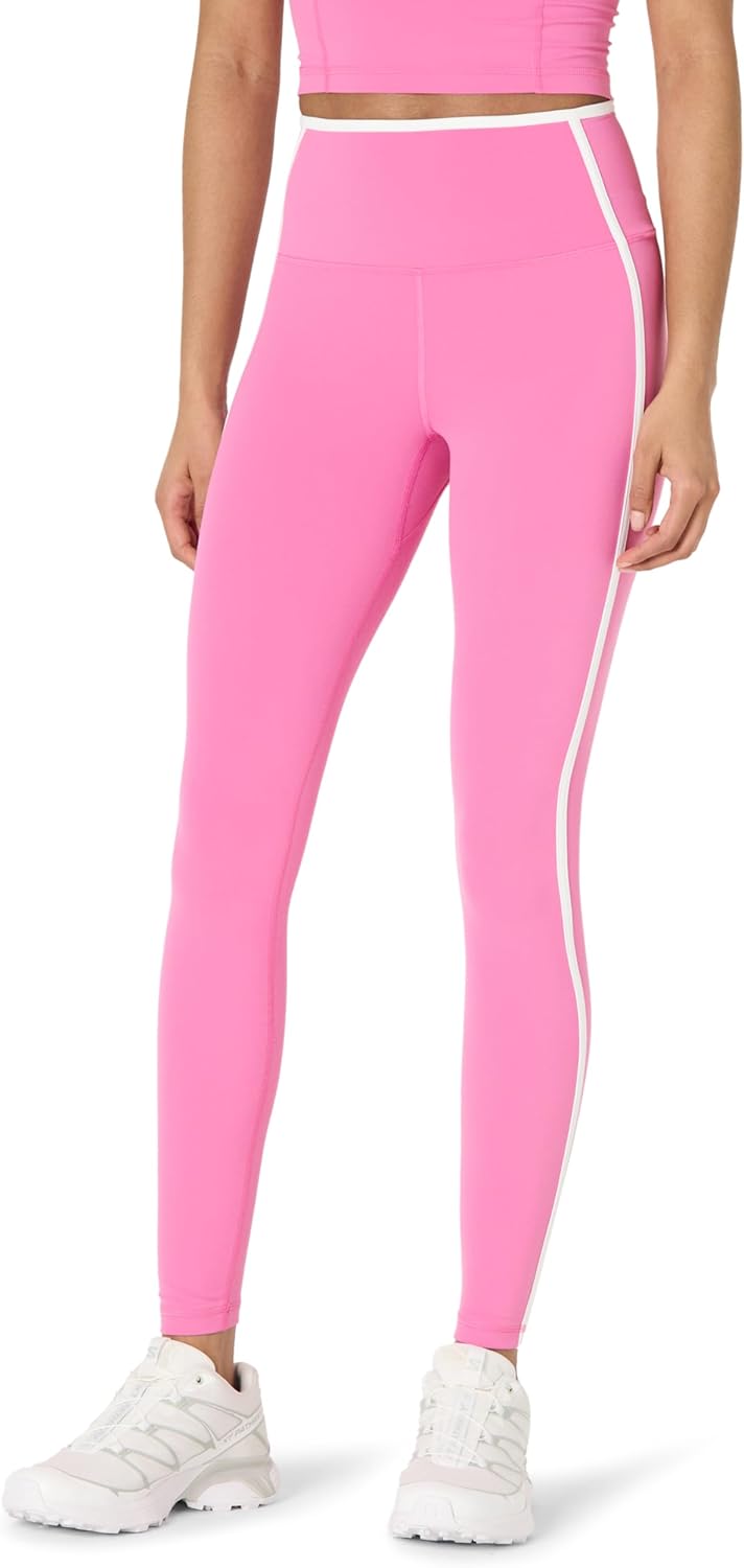 Amazon Essentials Women's Active FormFlex Buttery Soft High Waist 27.5" Inseam Full Length Yoga Leggings with Contrast Trim X-Large Flamingo Pink/White