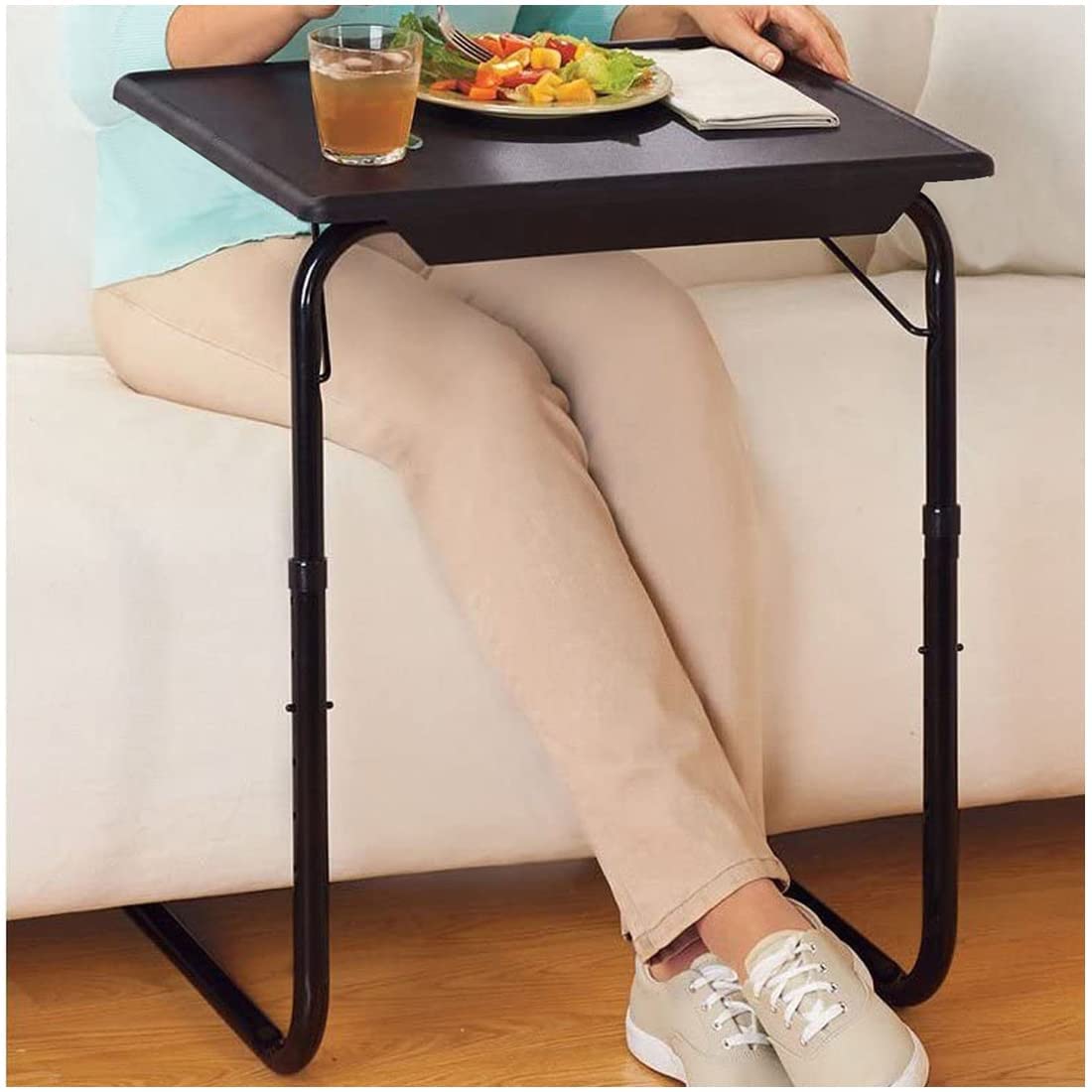 BRANTOX Bed Table Mate Foldable and Adjustable Table Multi Purpose Utility Table Mate for Laptop, Dinner, Study for All Age (Metal & Plastic, Black)