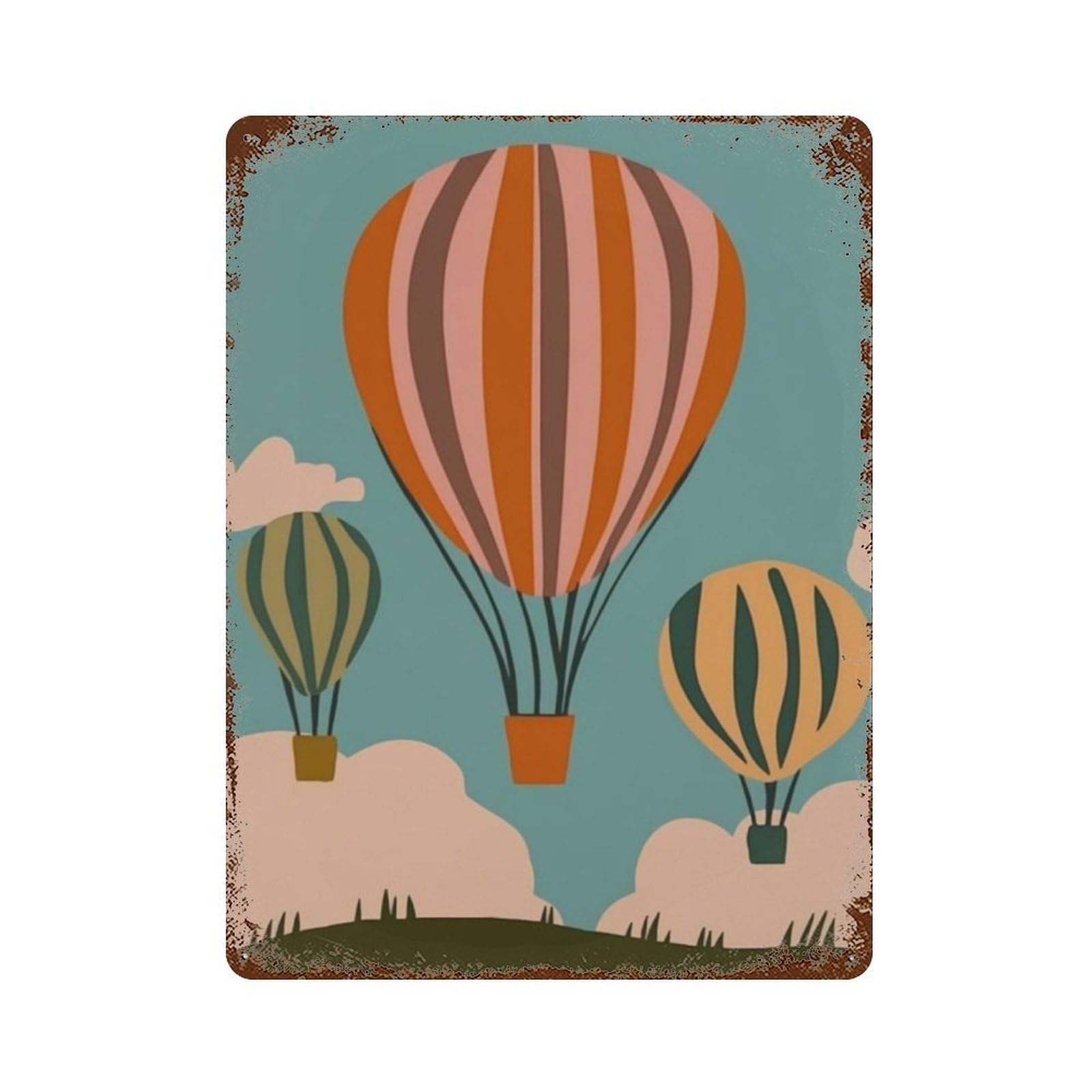 xiaoxiaoshen Hot Air Balloon Mid Century Modern Retro Sky Minimal Travel Work Nursery Wall Decor Art Metal Tin Poster Modern Home Decor Art Home Bar Shop Decorations Vintage Sign 40x30cm