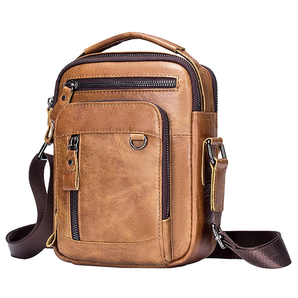 Hebetag Small Leather Shoulder Bag Crossbody Pack for Men Outdoor Travel Business