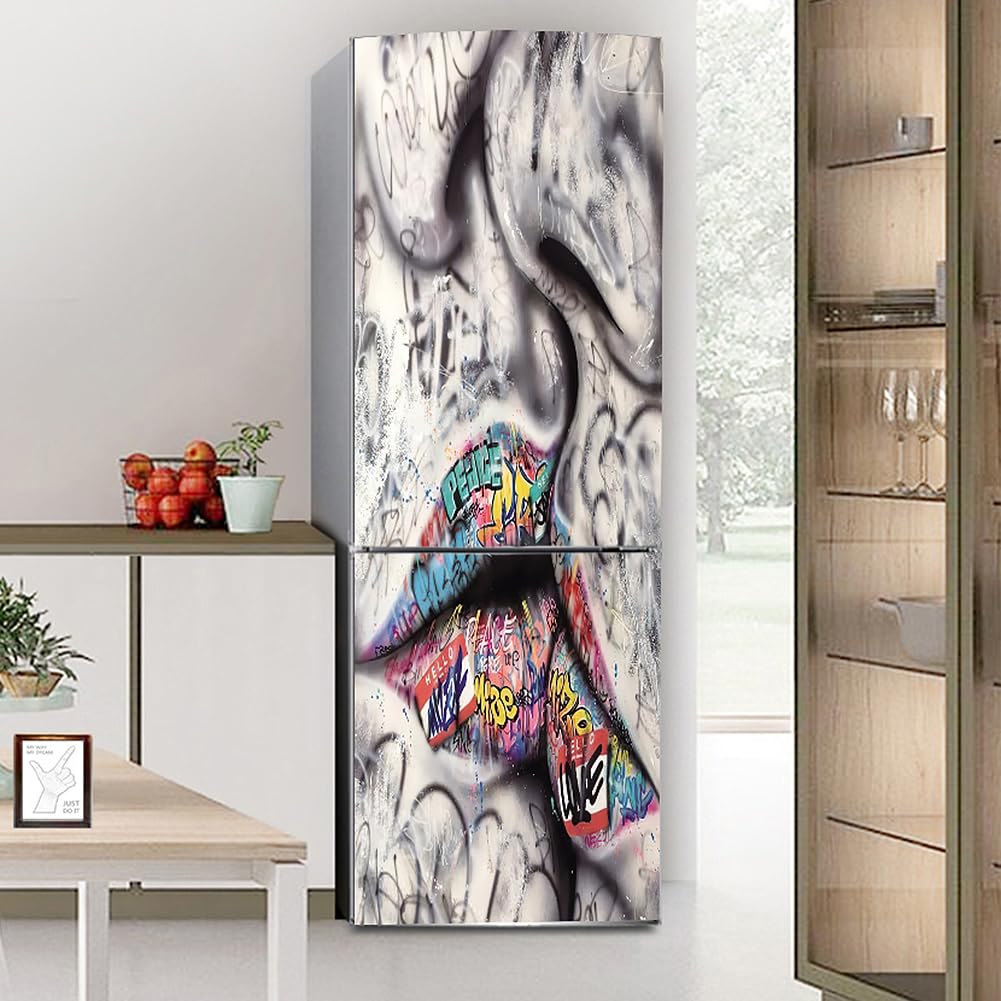 VHcgCGJ Fridge magnet, Full Covering Door Fridge Covers Skins Wall Stickers for Kitchen Decal, Graffiti Art Abstract(S: 60x150 cm)