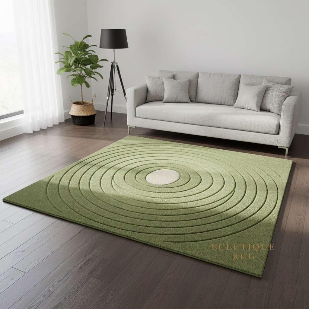 Hand Tufted Abstract Area Rug 100% New Zealand Wool High Pile Cotton Backing Green Modern Living Room Carpet (9X12 ft)