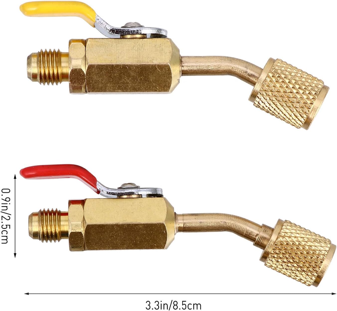 Veemoon 3pcs Automotive Air Conditioning Refrigeration Copper Shut Valve Adapter with Angled Compact Ball Valve, Male 1/4 Sae to Female 1/4 Sae, Replacement Part for Car Cooling Systems