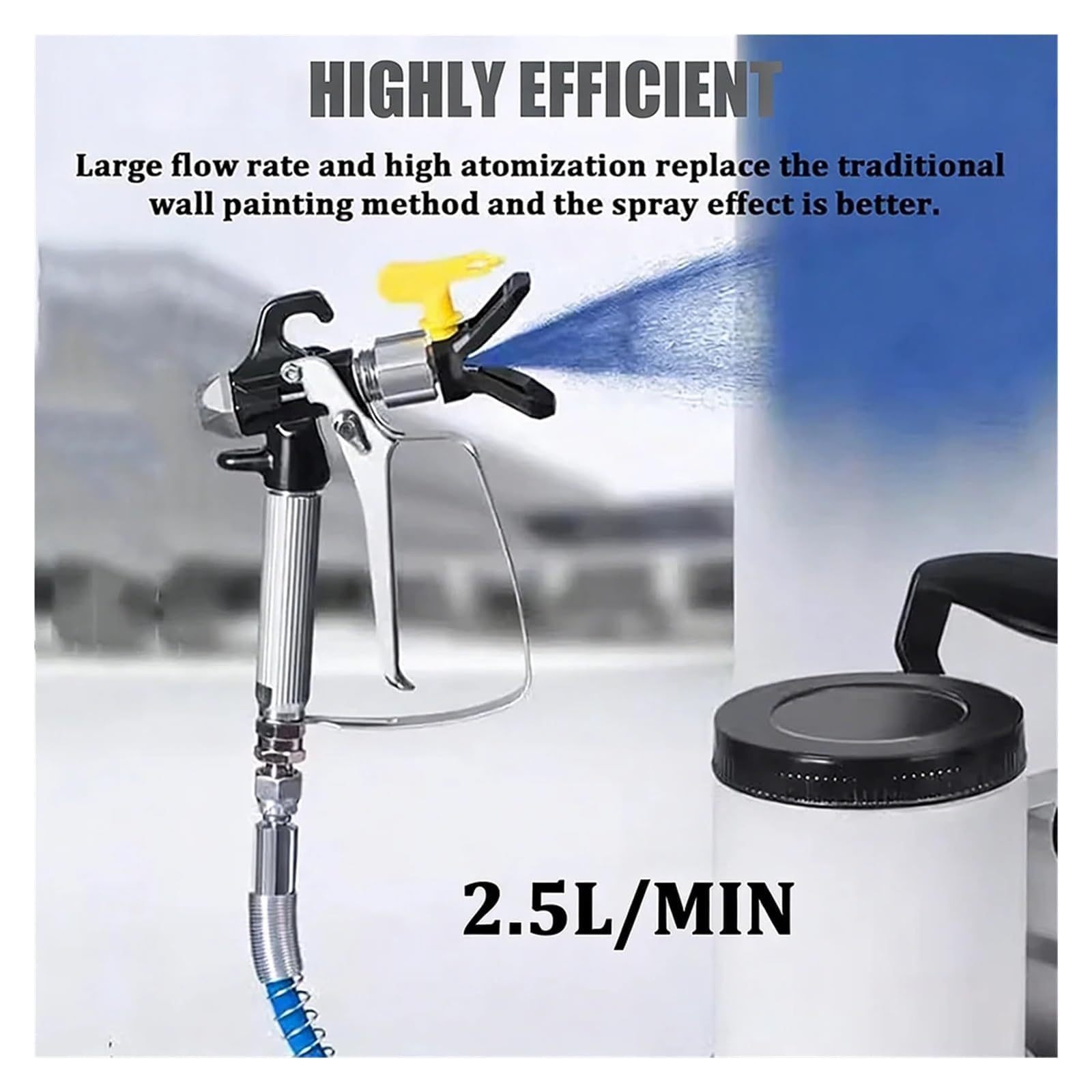 Airless agregat malarski 1600 W, wysoka wydajność 2,5 l/min, zawiera wąż 5 m, idealny do projektów malarskich wnętrz i na zewnątrz
