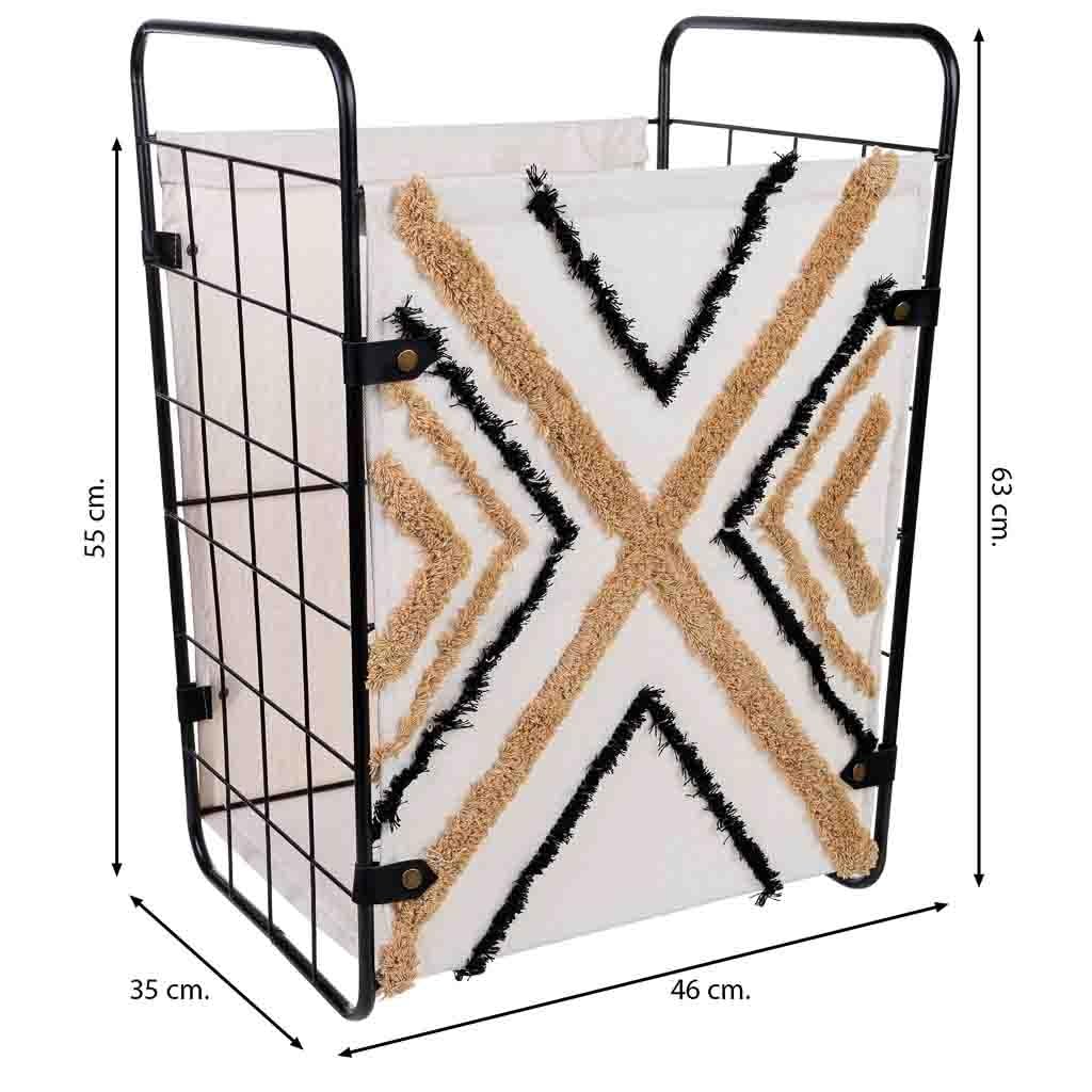 WANDERLUST DECO Cesto de la Ropa de Metal y Tela 46x35x55/63