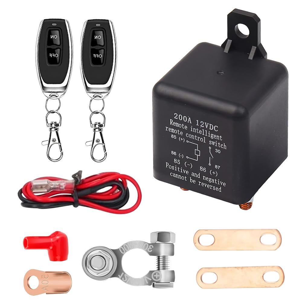 Odłącznik akumulatora 12 V, z pilotem zdalnego sterowania, 12 V, 200 A, bezprzewodowy zdalnie sterowany wyłącznik samochodowy, odłącznik akumulatora, do samochodu, RV, łodzi, jachtu, przyczepy