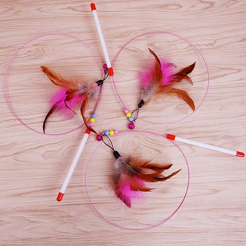 Miniatura 6 de MAIYU Juguete de varita de plumas para gatos, paquete de 3 unidades de alambre de acero, entrenamiento interactivo para gatos, campanas de cuentas,