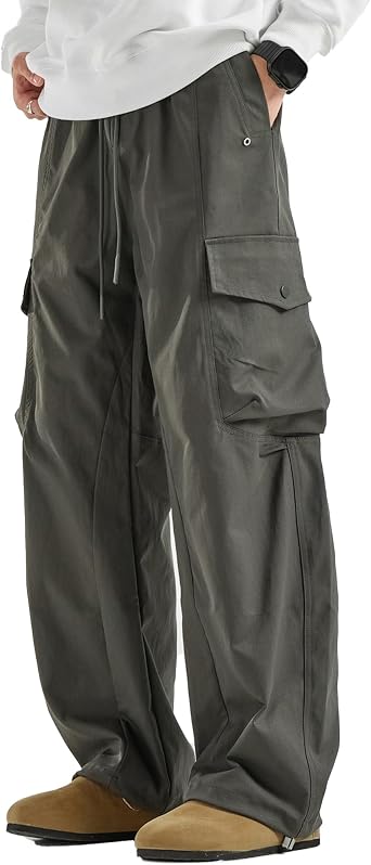 XYXIONGMAO Mens Black Tactical Casual Loose Cargo Pants Multi Pockets Casual Streetwear Trousers Techwear Sweatpants for Men