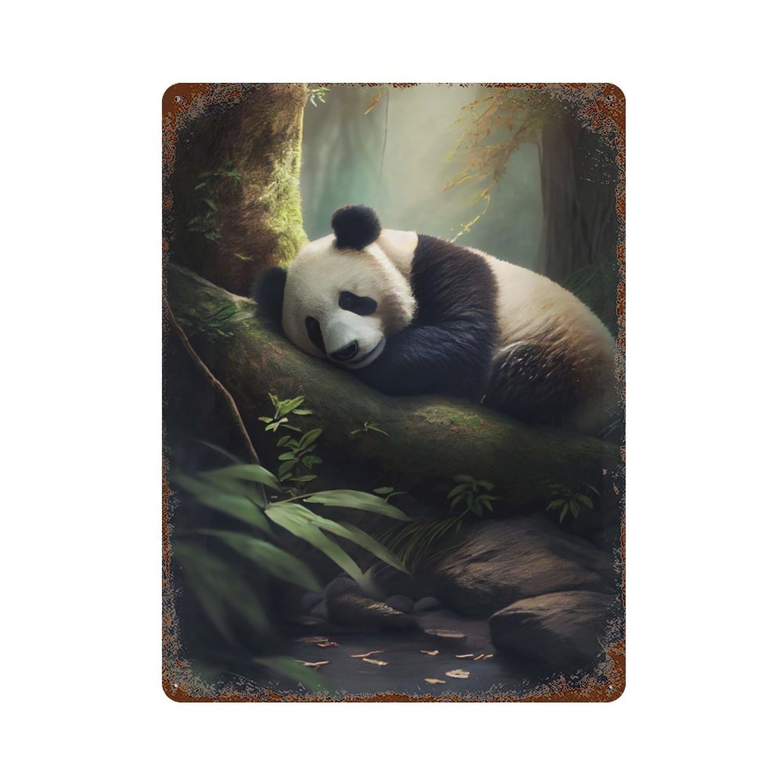Rust Effect Panda Forest Rusty Metal Tin Sign 15.7"x11.8", Old School Wall Decor for Farmhouse, Kitchen And Entryway Decor