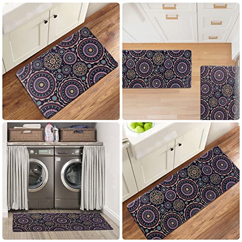 Jabogrii 2 Pcs Boho Kitchen Rugs And Mats, Floral Cushioned Anti Fatigue Floor Mat Pvc Non Slip Waterproof Kitchen Carpet Set For Kitchen, Office, Sink, Laundry 17"X48"+17"X28" #TOP6