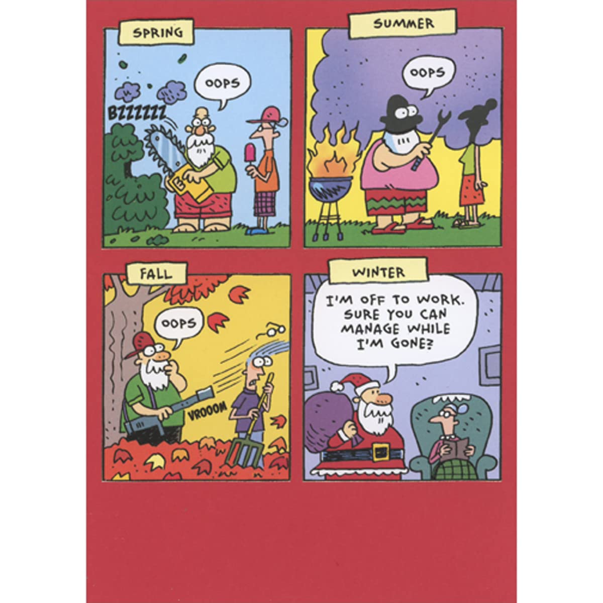 Designer Greetings Santa in Spring, Summer, Fall and Winter Funny/Humorous Christmas Card