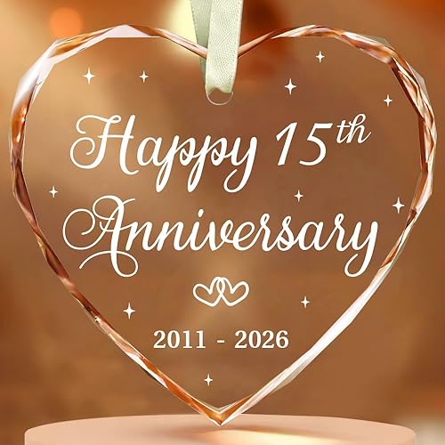BSQUIELE 15th Anniversary Ornament - Gift for 15th Anniversary - Crystal Anniversary - 15th Wedding Ornament - 15 Years of Marriage Gifts 2026 - Valentine Gift for Husband - 15th Anniversary Gifts For Him