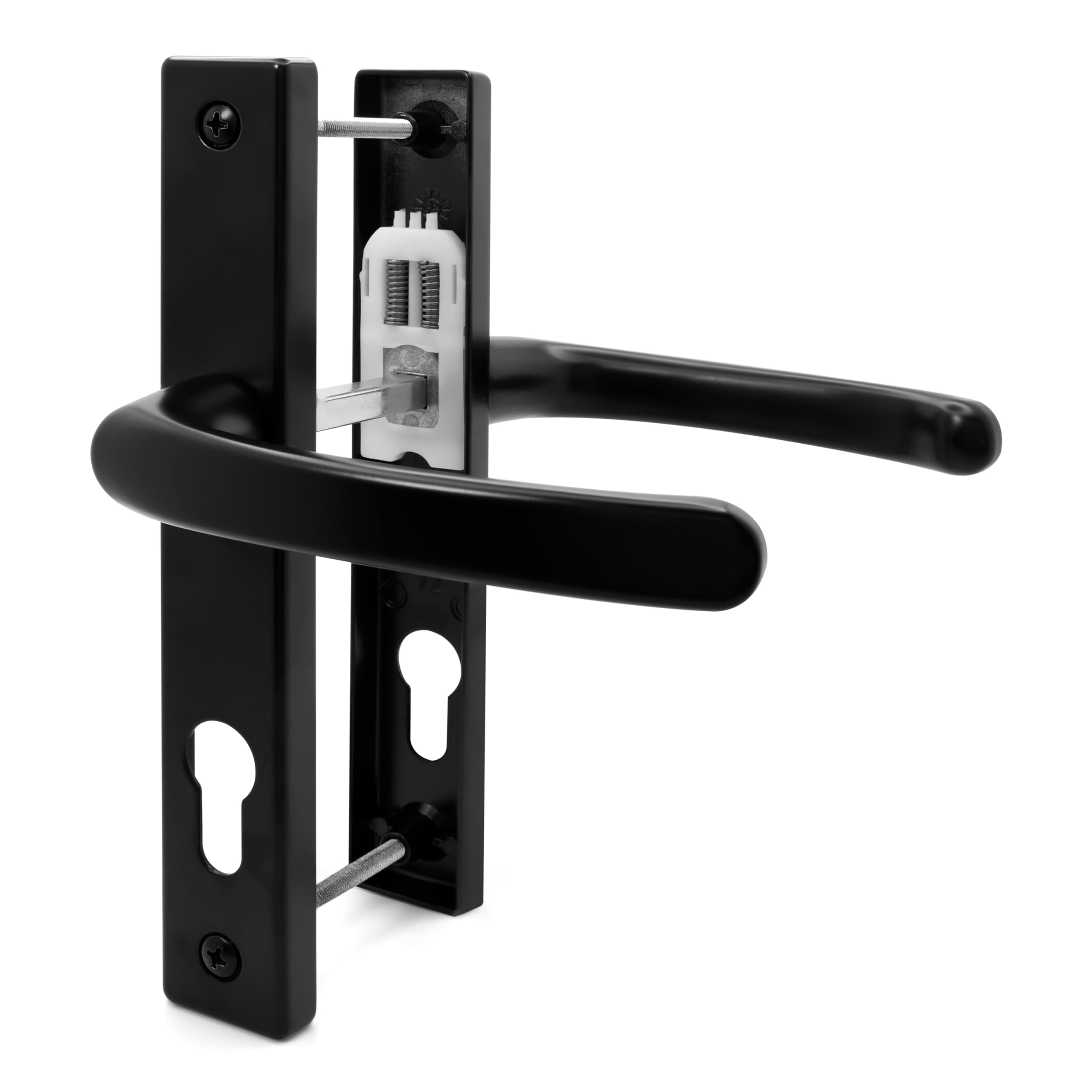 Tss Black Upvc Door Handle Set, 72Mm Pz (Centres), Lever/Lever, Screw To Screw 180Mm With Backplate 210Mm X 32Mm - Replacement Pvc Door Handle (Black)