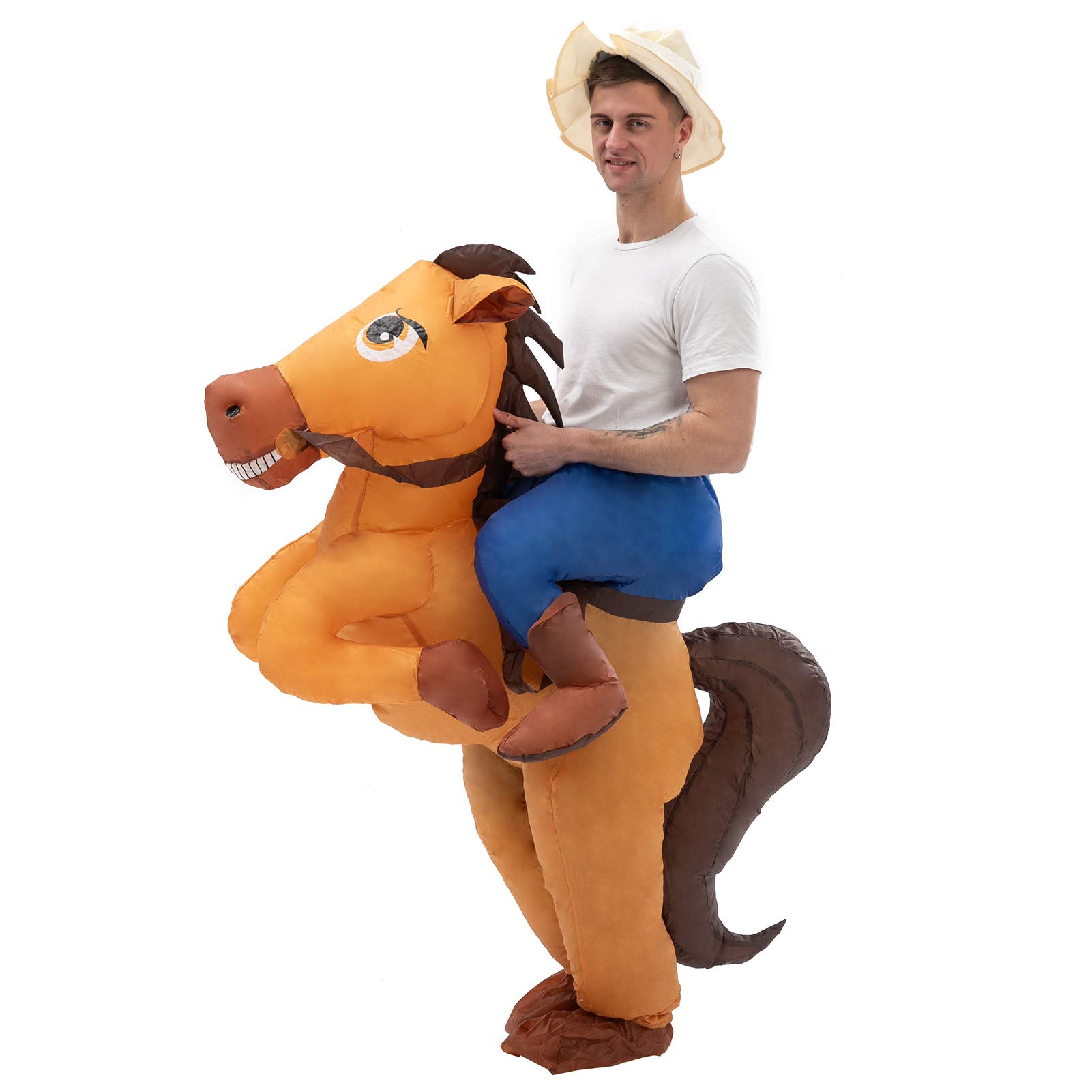 Costumi da cavallo gonfiabili per adulti equitazione costume da cavallo soffiaggio up cavallo vestito divertente fantasia per Halloween