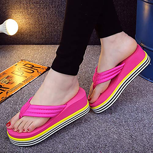 Summer Dikke Bodem Flip Flops Voor Vrouwen, Outdoor Beach Flip Flops Voor Vakantie, Peep Toe Anti Slip Slippers,Rose red,36 - Afbeelding 4