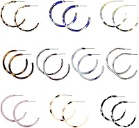 TAMHOO 6-12 Pairs Leopard Hoop Earrings Lightweight Bohemian Acrylic Statement Hoops Dangle Set Green Pink Red Women