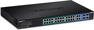 TRENDnet 28-Port Web Smart PoE+ Switch, 24 x Gigabit PoE+ Ports, 4 x Shared Gigabit Ports (RJ-45 or SFP), VLAN, QoS, LACP, IPv6 Support, 370W PoE Power Budget, Lifetime Protection, TPE-5028WS,Black