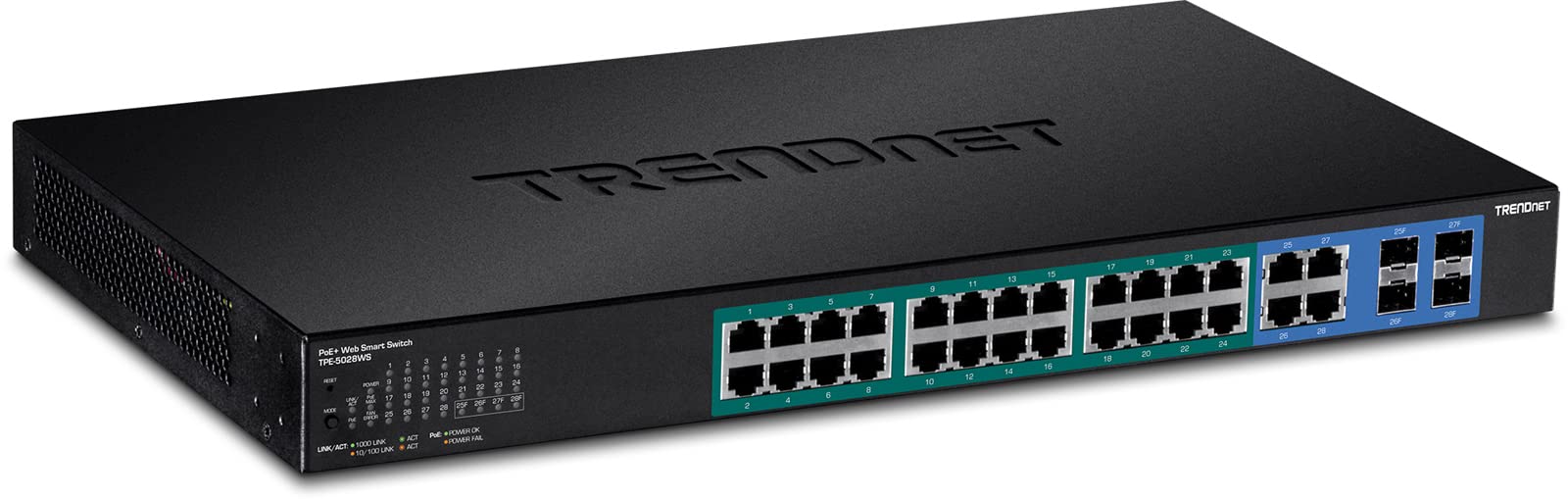 Trendnet 5028ws 28 Porte Switch Poe + Gigabit Web Smart, 370 W Nero