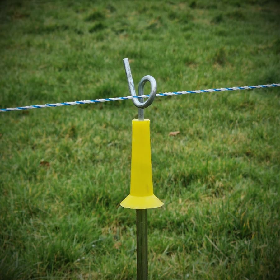 Poste de acero con resorte eléctrico con poste aislante de coleta, poste de acero galvanizado, 101 cm, Paddock cerca, pastoreo, ganado, caballo (60)