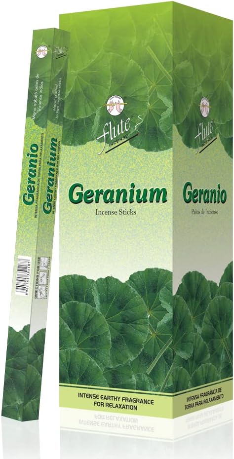 Flute Geranium Incense Sticks - Square Pack of 200 Sticks - Natural Fragrance - Incense for Positivity, Inspiration & Creativity
