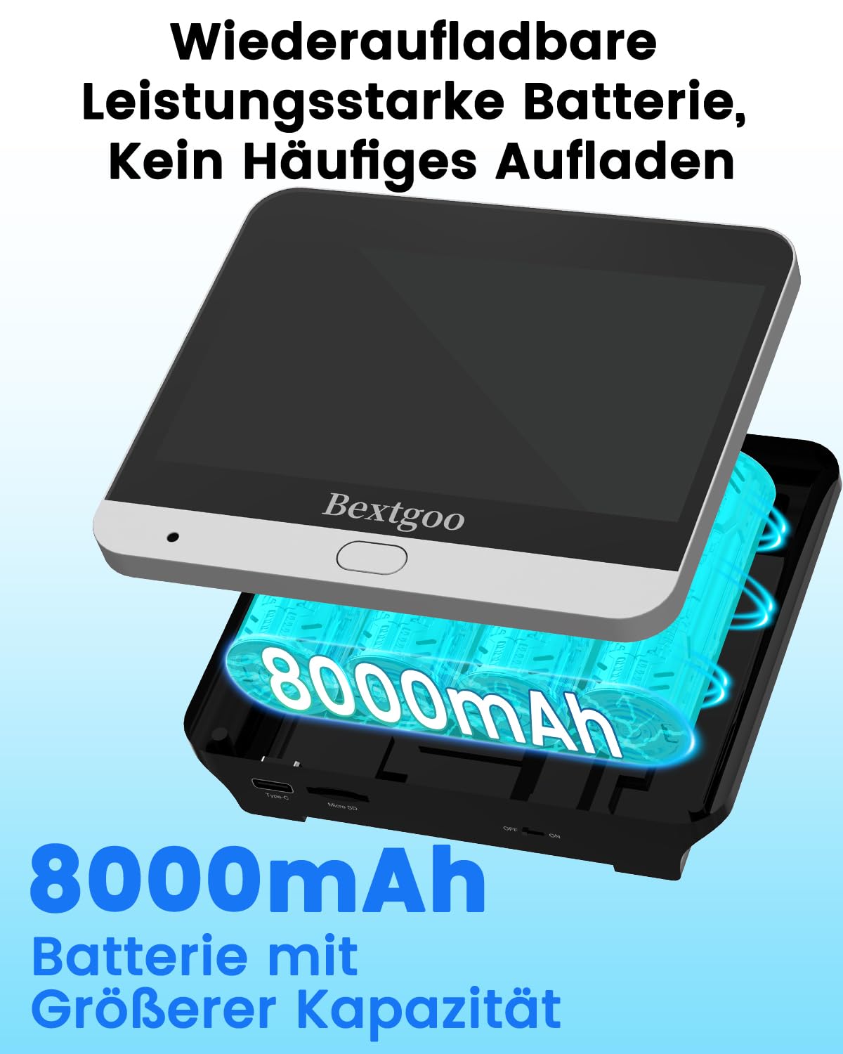Bextgoo 2K Türspion Türklingel mit Kamera WLAN mit 64GB Speicherkarte, Video Türklingel mit Kamera mit 4,3 Zoll Farbbildschirm, 8000mAh Akku, 170° Betrachtungswinkel, Intelligente Bewegungserkennung