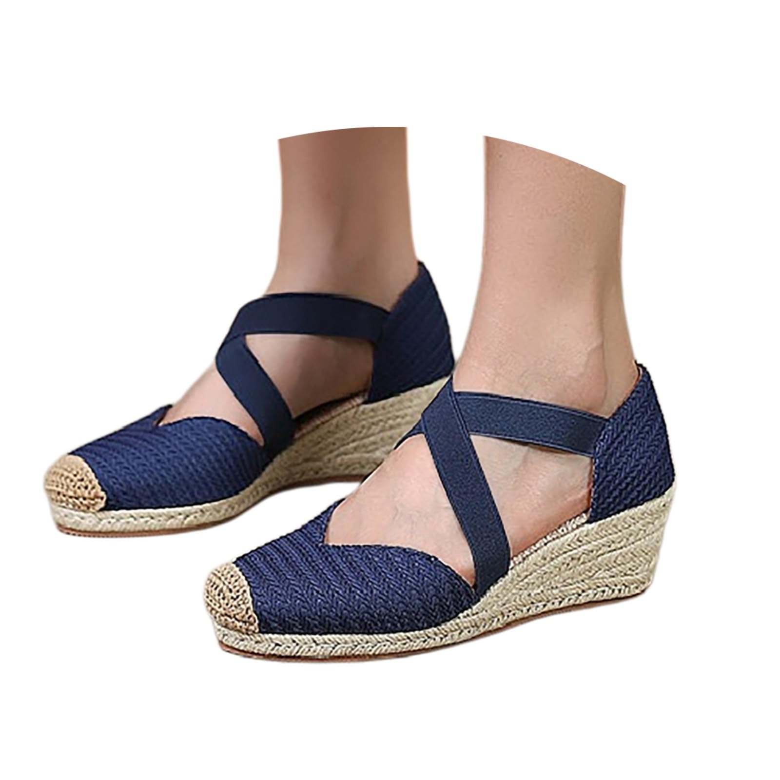 Plataforma Espadrille Sandals - Sandalias de mujer con cordones para verano, zapatos de playa con puntera cerrada, sandalias romanas, sandalias de cuña, sandalias de tiras adaptables para verano y