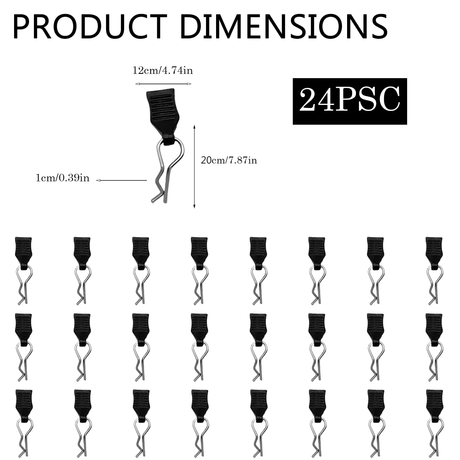 APOMOONS 20 pezzi RC Carrozzeria Clip, Deerc di Ricambio con Linguette di Apertura, RC Car Clips RC Corpo Shell Pin Bent Springy R Pins 1/8 1/10 clip per Carrozzeria Deerc Nero