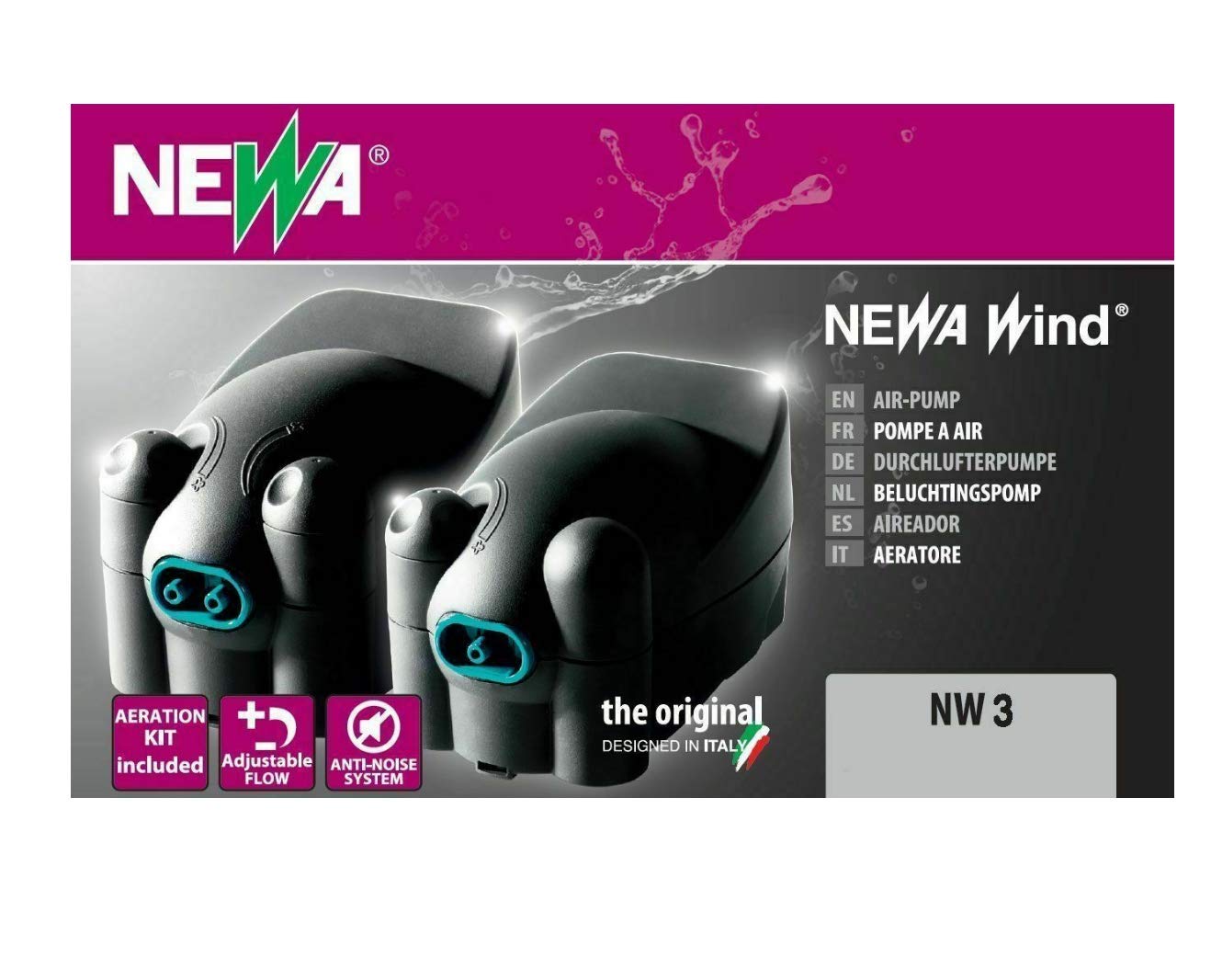Senua Newa wind air pumps for aquariums or hydroponic or DWC systems, Newa wind NW1, NW2, NW3, NW22 AND NW33 - ideal for tanks up to 700 Litres, (Newa 3)