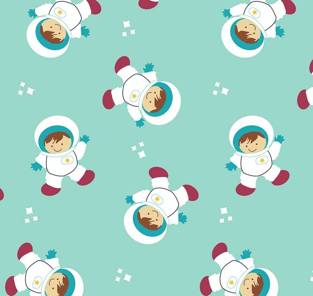 White Mint Green Astronauts - Fat Quarter Quilting Fabric Space Astronauts Planets Rocket Launcher Kids Material Patchwork 100% Cotton Tight Woven - Fat Quarter Size 50cm x 55cm