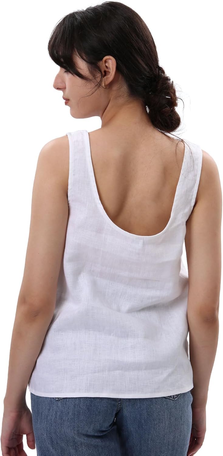 Amazhiyu Women's 100% Linen Tank Tops Summer Casual Sleeveless Scoop Neck Blouse - Image 2