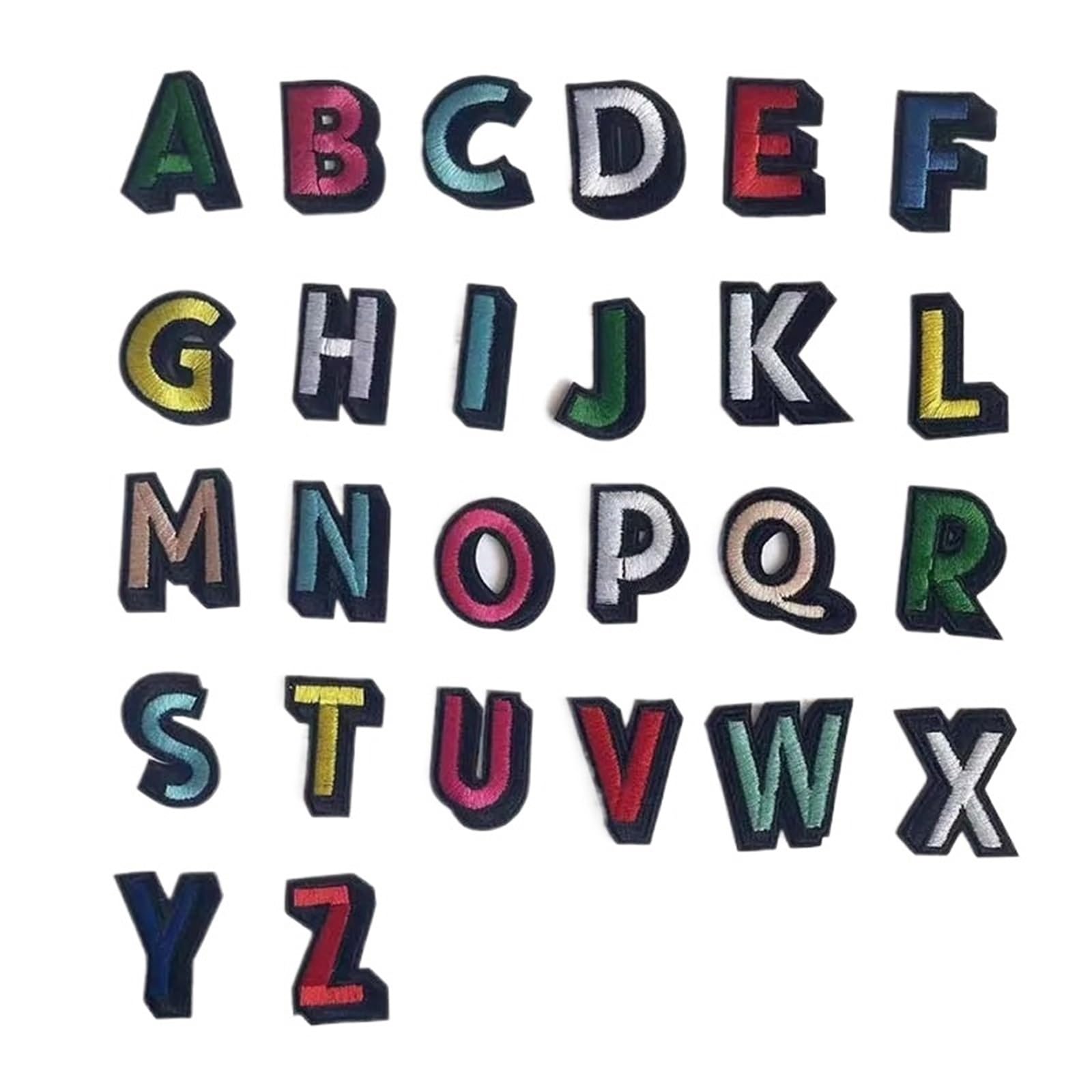 Aufnäher zum Aufbügeln für Kleidung, 12 Stück A-Z, buntes Alphabet, englische Buchstaben, Stoffapplikation, bestickt, zum Aufbügeln, 26 Buchstaben-Abzeichen (1 Set - 26 Buchstaben)