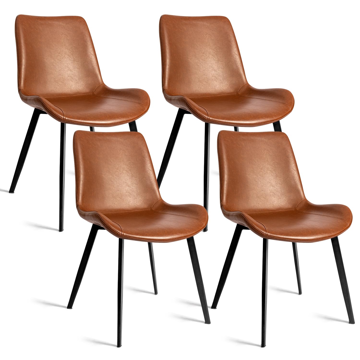 CangLong Dining Chairs Set of 4 , Faux Leather Brown Cushion Seat , Upholstered Dining Accent Side Chairs with Comfy Back and Sturdy Black Metal Legs for Living , Restaurant & Meeting Room , Brown