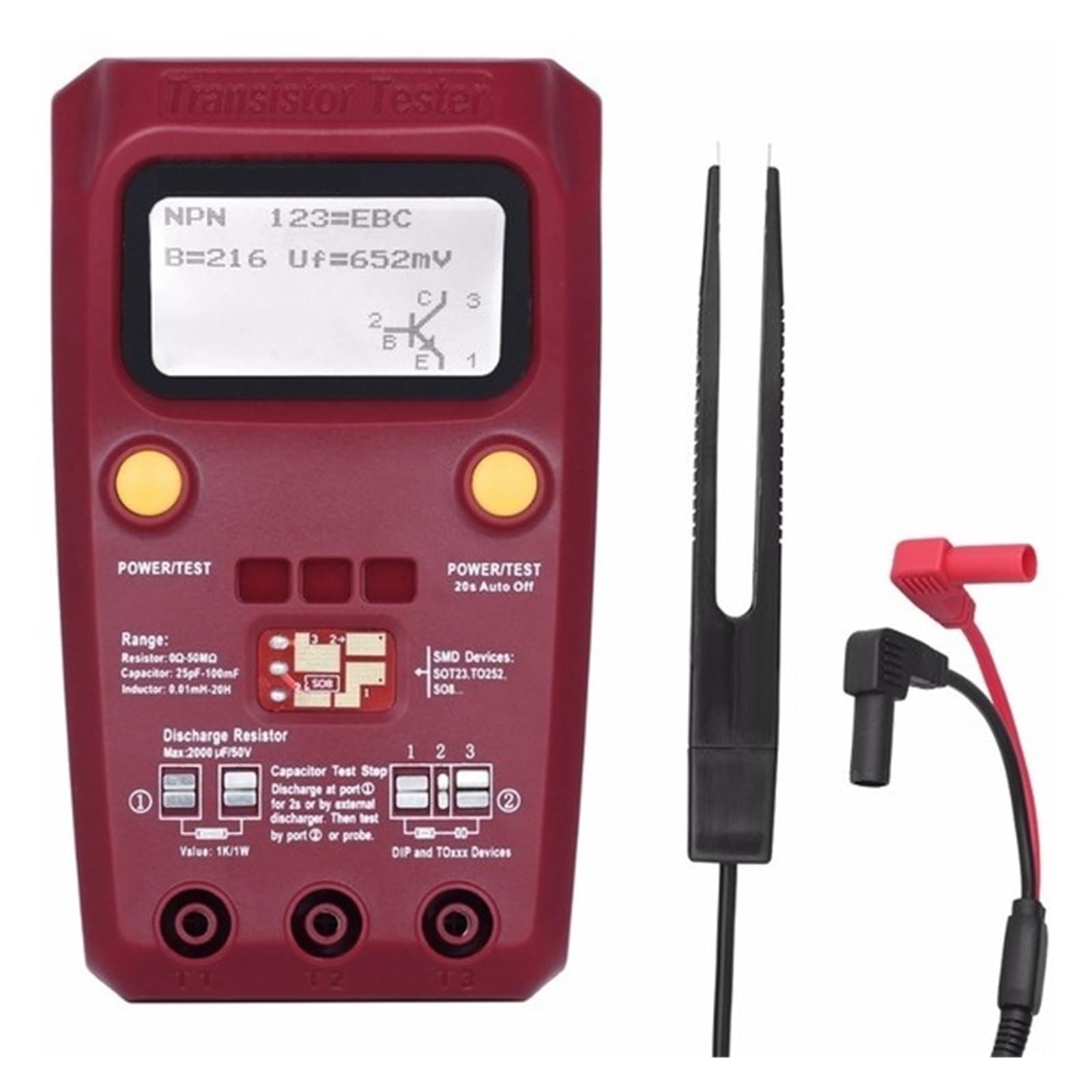 Tester for Transistor Digitale Multimetro Componenti SMD Diodo Triodo capacità Induttanza Resistenza LCR Meter(ESR02PRO-Test clip-01)