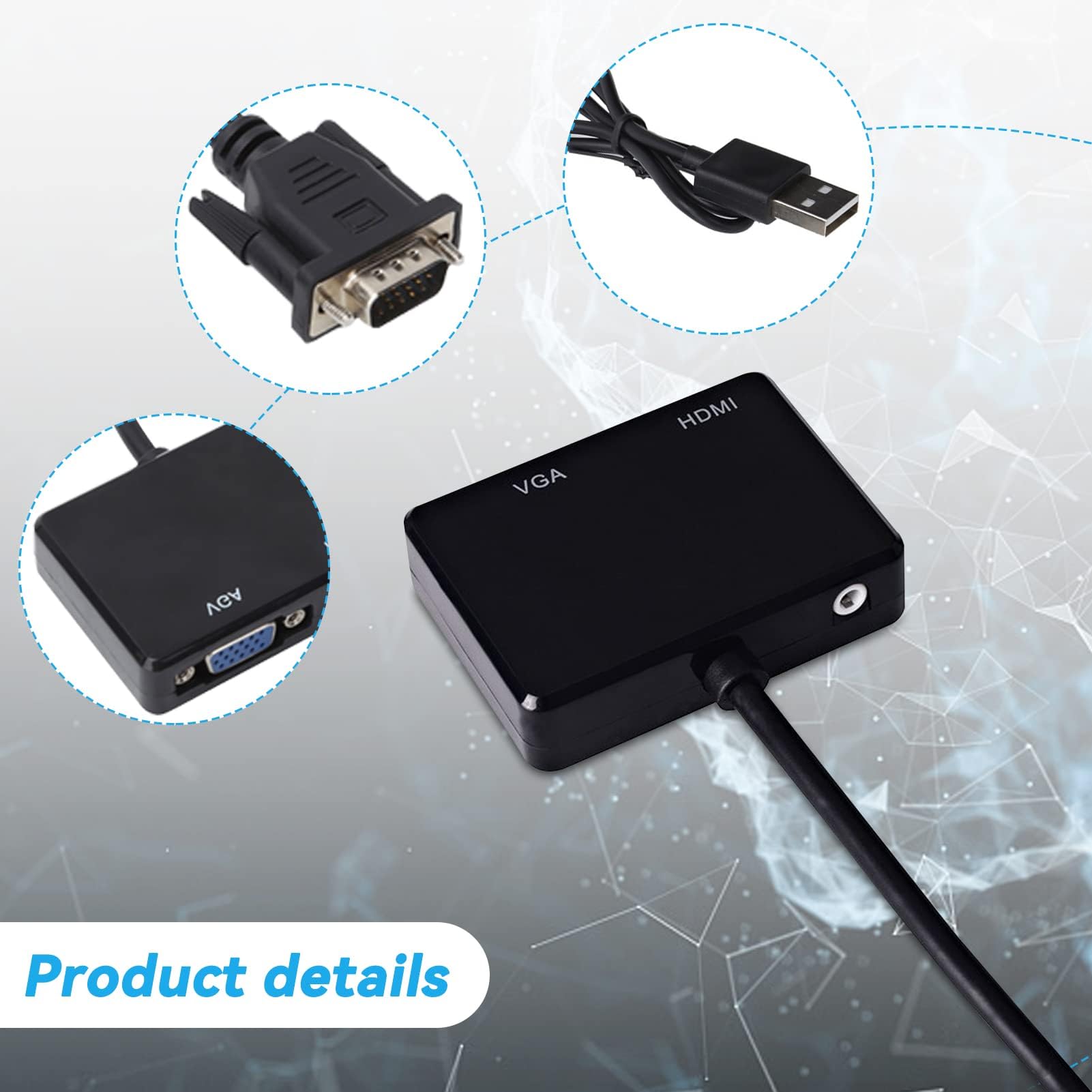 Agatige Adattatore da VGA a HDMI, Interfaccia Adattatore da VGA a HDMI 1080p (1 in 2 out) Convertitore Splitter di Alta Definizione per PC Proiettore del Computer HDTV(Nero)