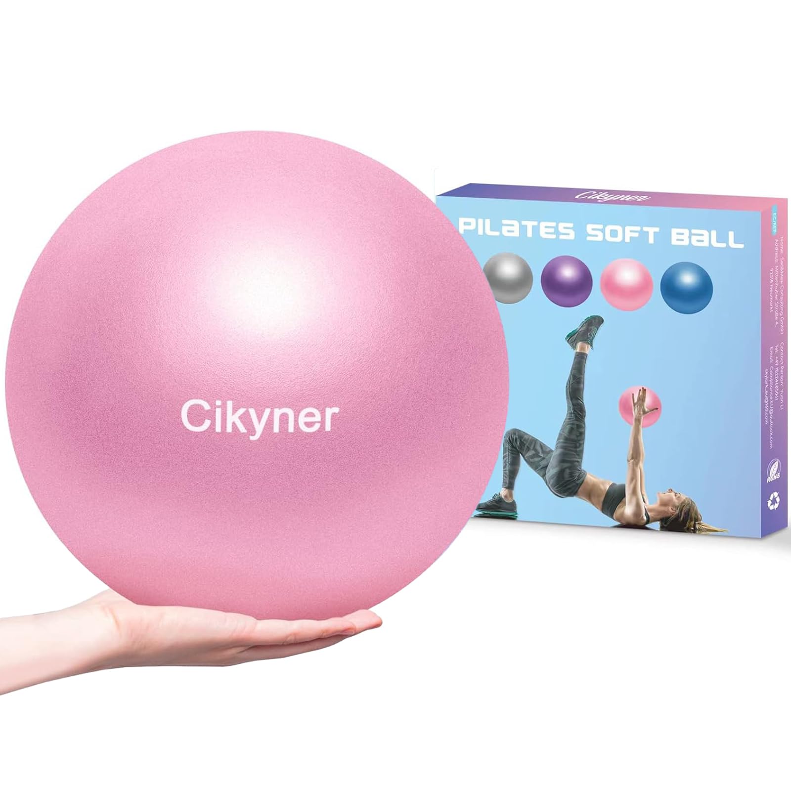 Cikyner Soft Pilates Ball, 23-25 cm Small Exercise Ball with Inflatable Straw, for Pilates, Yoga, Full Body Training, Improving Balance at Home in the Gym and in the Office