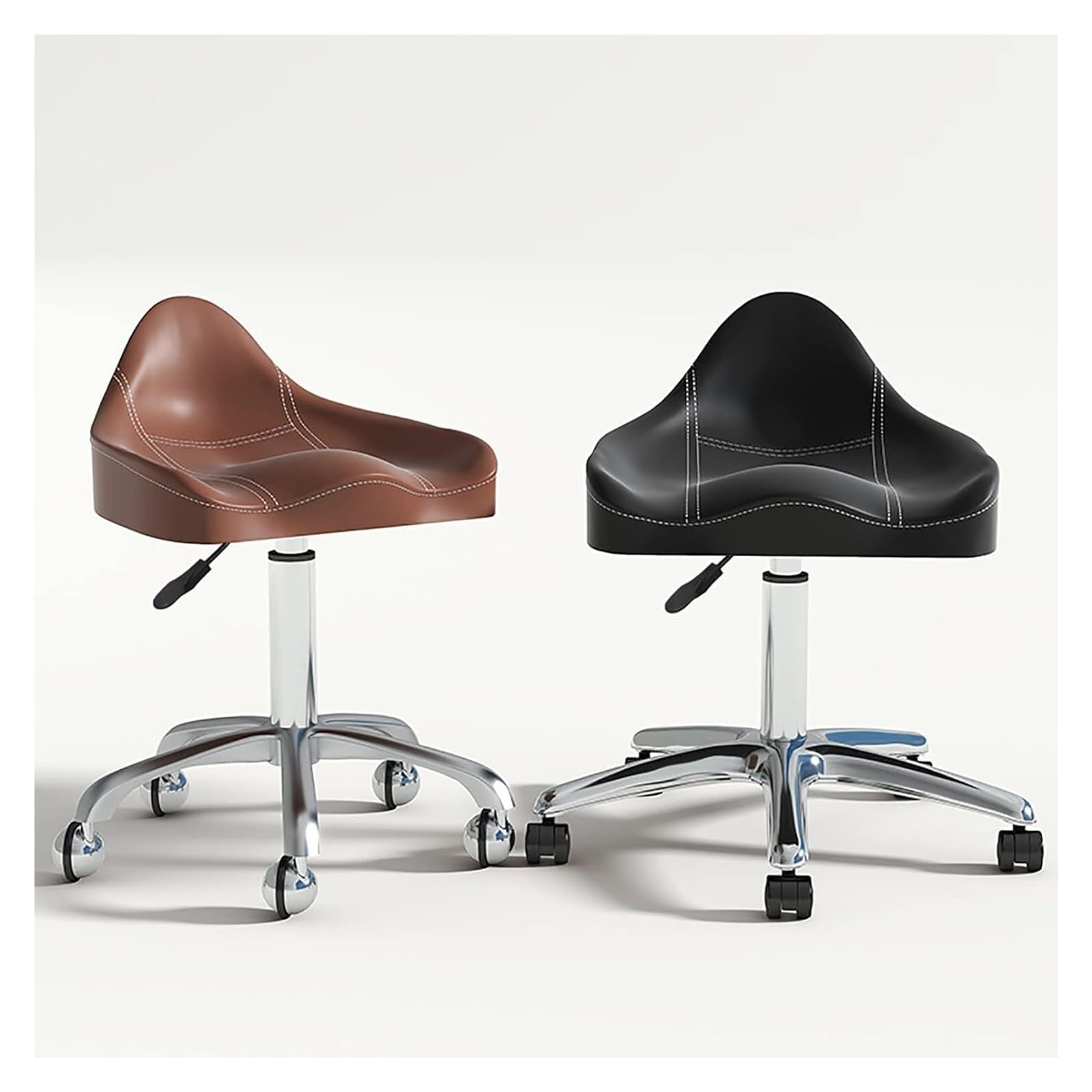 Ergonomiczny taboret siodłowy z kółkami, hydraulicznie obrotowy taboret na kółkach, z regulacją wysokości, do kliniki, dentysty, salonu piękności, tatuażu, biura domowego (biały) (biały)