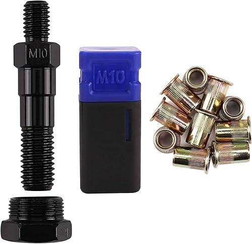 Amjoy Mandril de herramienta de tuerca remachadora M10 y 10 tuercas remachadas, piezas de repuesto para herramientas remachadas, juego de accesorios