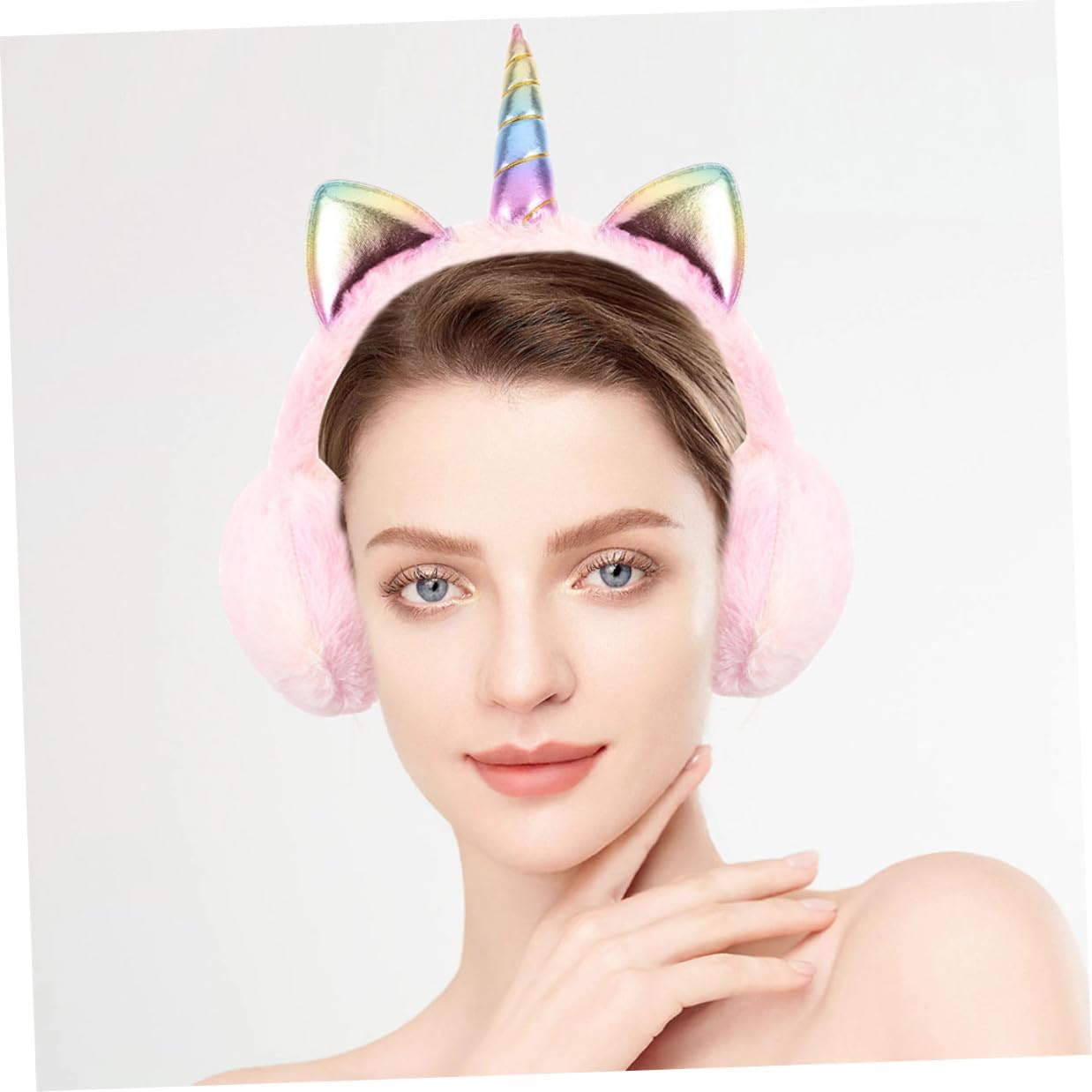 Holibanna Unicorn Earmuffs 2pcs Pink Faux Fur Ear Warmers Foldable Soft Plush Ear Protectors for Women Winter Cold Weather Outdoor