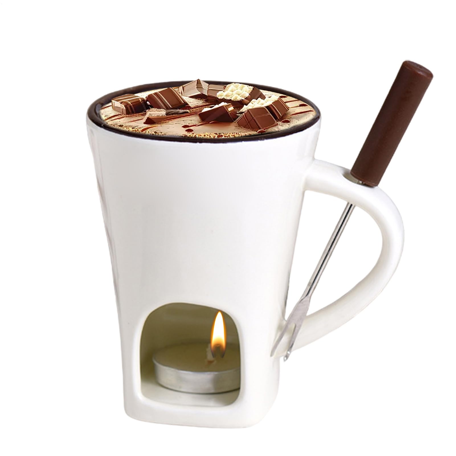 Generico Tazzas per Fonduta di Cioccolato con Forchette, Confezione da 2 T-azza per Sciogliere Il Cioccolato, Tazzas per in Ceramica, Tazze per Fonduta di Caramelle con Forchetta per Dessert