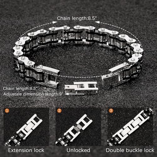 Pulsera de cadena de bicicleta de acero inoxidable para hombre miniatura 3