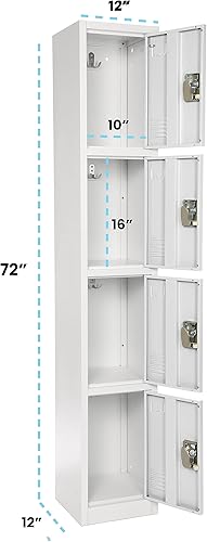 Miniatura 3 de AdirOffice Armario escolar grande con 4 puertas y 4 ganchos, armario de almacenamiento de metal ideal para escuela, garaje, armarios de oficina (4