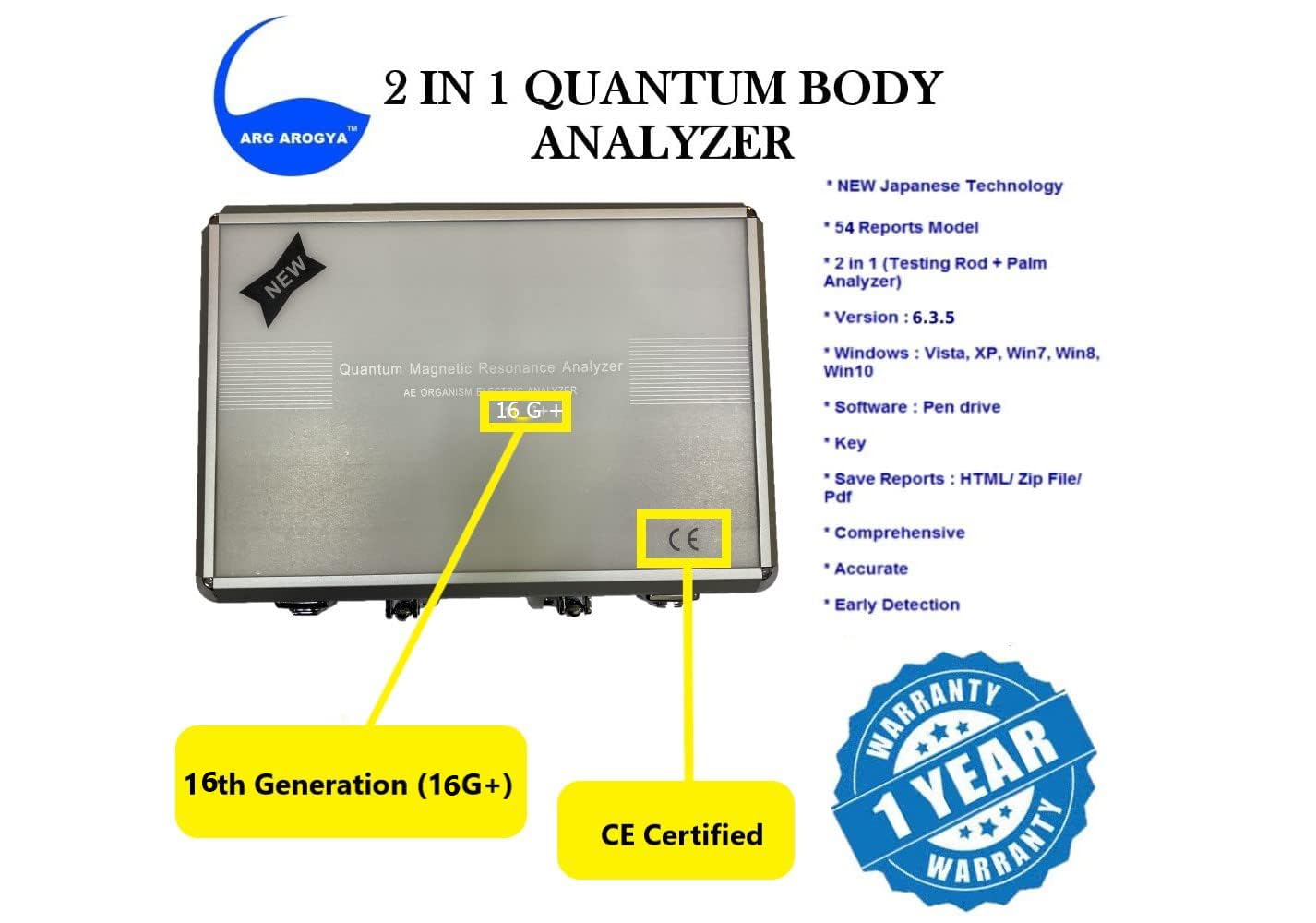 ARG Arogya 30G Quantum (2 In 1) Body Analyzer Machine For Full Body Checkup Latest Japanese Technology Scanning with Rod or Palm Generate 55 Reports (Children, Men, Women) Work In Windows 10 - Image 7 thumbnail